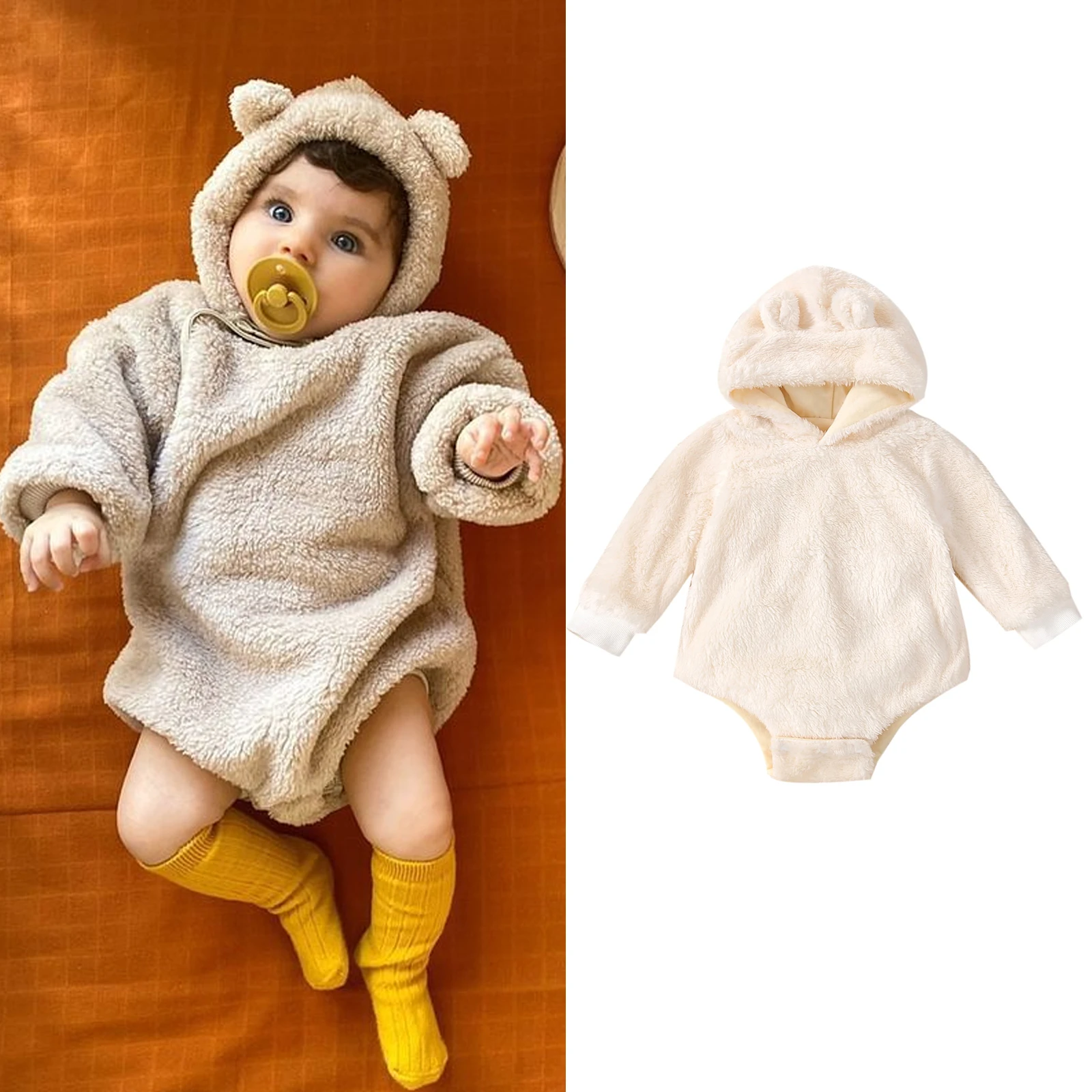 

Детский однотонный комбинезон с капюшоном, на возраст 0-24 месяца