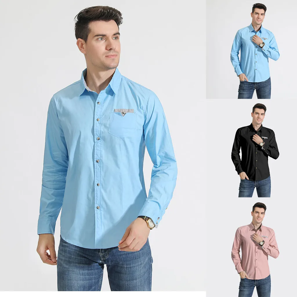 Men's Shirt 2019 Fashion Men Personality New Style stamped Long Sleeve Printed Long-Sleeved Blouse shirt men | Мужская одежда