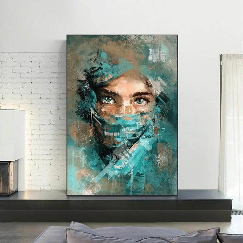 

Abstract African Masked Girl Wall Art Canvas Posters Graffiti Posters and Prints Woman Portrait Street Art Pictures Home Decor