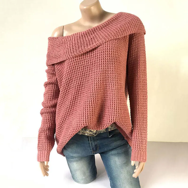 

2020 Off Shoulder Sweater Women Winter Warm Sweater Female Knitted Pullover Female Loose Long Sleeve Jumpers Ladies Knitwear
