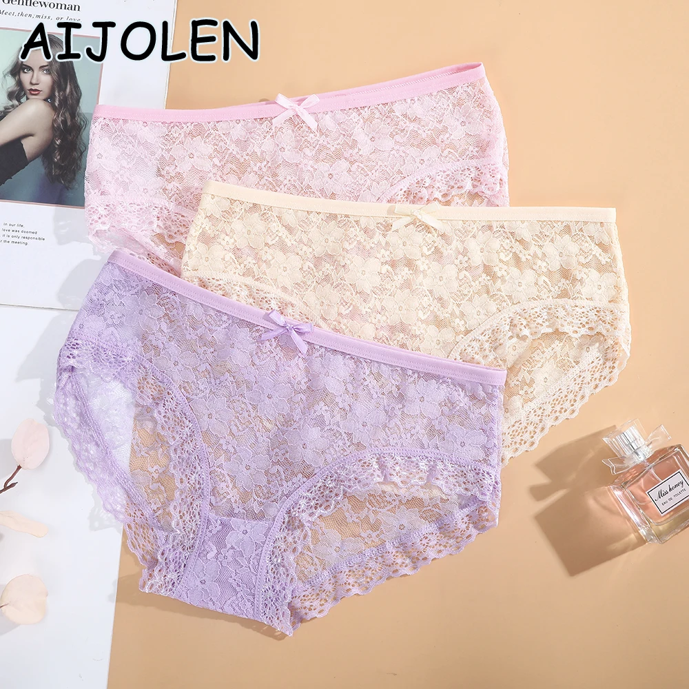 Сексуальные кружевные женские трусики AIJOLEN милое ажурное нижнее белье с бантом