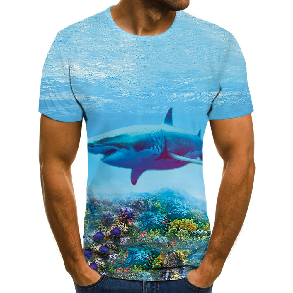 

Spring and summer men's and women's latest underwater world shark series 3D printing fashion popular leisure sports oversized T-