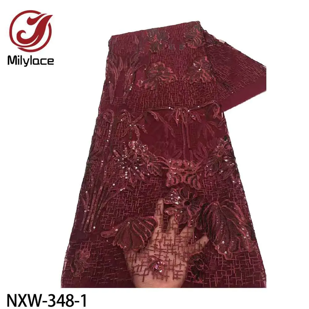 

Milylace French Tulle Lace Fabric High Quality African Lace Fabric Sequins Nigerian Mesh Laces for Wedding NXW-348