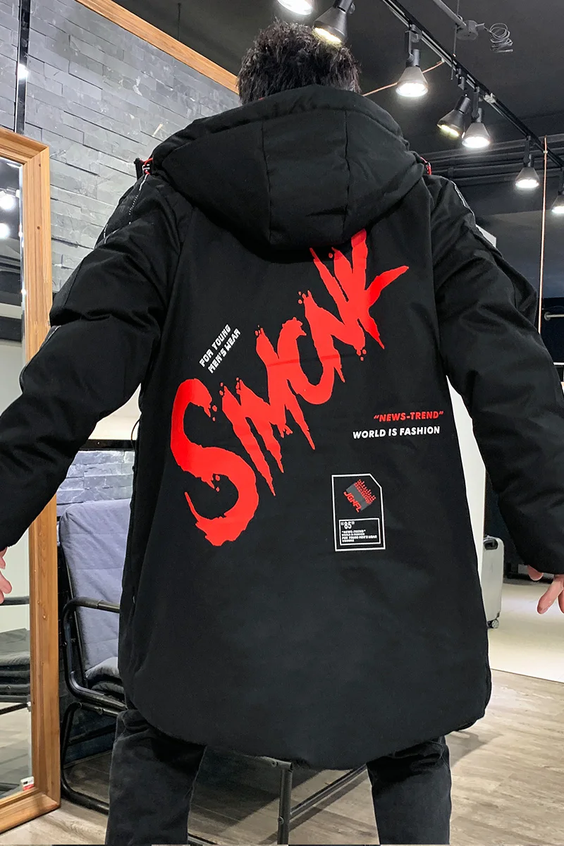 Down jacket for men winter new fashion trend letter print hooded for men 90% white duck down medium and long warm thick coat