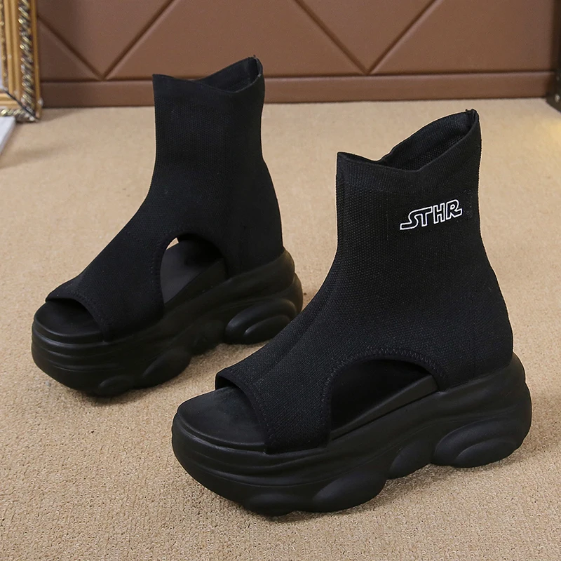 

Summer muffin sandals female wild thick bottom fish mouth fashion beach wedge heel sandals increased Z738