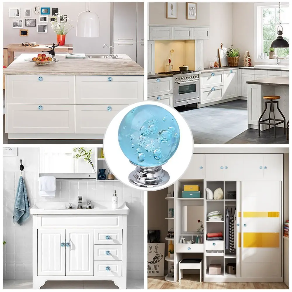 Мебельные ручки воды с голубыми пузырьками Хрустальная круглая ручка на шкаф