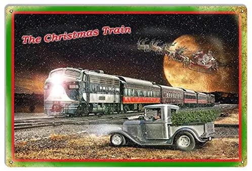 

The Christmas Train Holiday Metal Sign by Original Art by Artist Bob Kramer 12x16