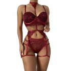 Женский комплект нижнего белья из трех предметов s сексуальный кружевной бюстгальтер с вышивкой и трусики с низкой талией с поясом для чулок