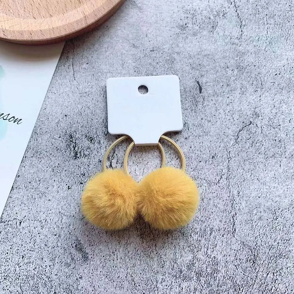 Juego de 2 unids/set de bolas de pomp&oacute;n de 3cm, Cuerdas el&aacute;sticas para el pelo para ni&ntilde;a, lazos para el pelo de bola de piel de conejo, bandas el&aacute;sticas para el pelo de invierno para ni&ntilde;a-3