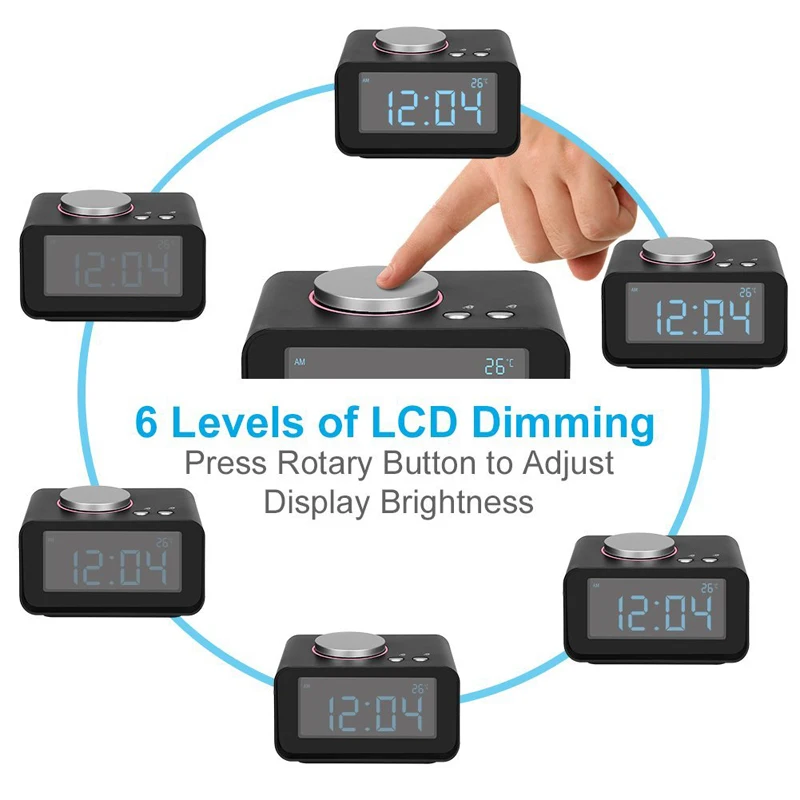 Цифровой будильник fm радио Громкий с двойной сигнализацией AUX вход и два usb порта