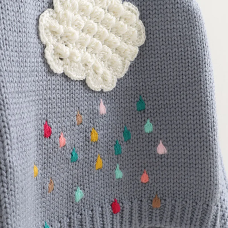 New Winter Cartoon Baby Girls Sweater Cloud Raindrops Kids Clothes Children Sweater Warm Long Sleeve for Girls Knitwear