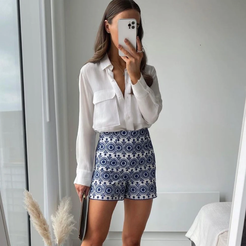 

Women's European And American Style Women's New Style Blouse Loose Pocket Drape Long-Sleeved Shirt