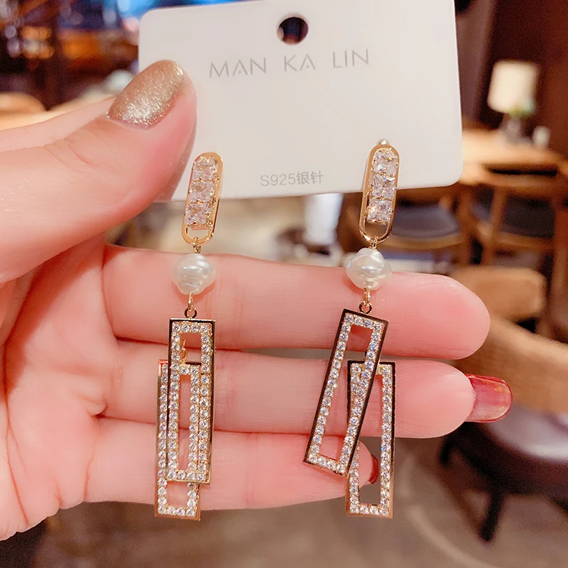 Женские длинные серьги прямоугольные циркониевые холодного ветра 2021 - купить по