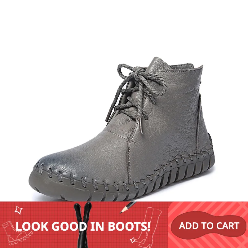 Fujin/женские ботинки из натуральной кожи Зимние плюшевые на плоской подошве