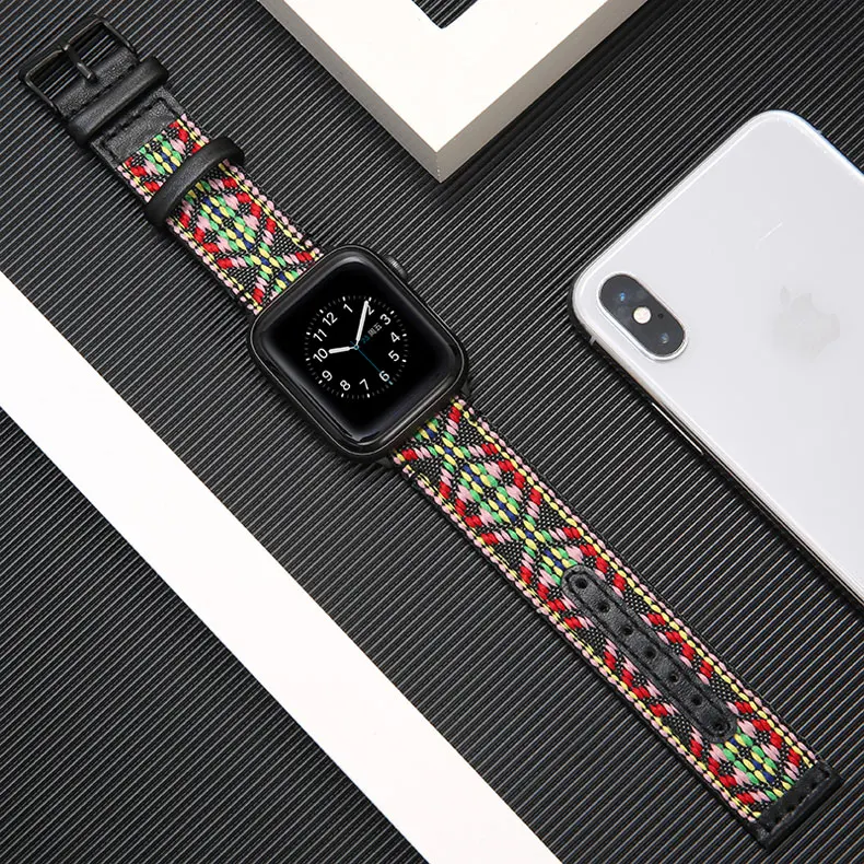 Нейлон+ натуральная кожа ремешок для apple watch, ремешок 42 мм, 38 мм, версия apple watch 5/4 44 мм 40 мм, для iwatch, версия 3, 2, 1 браслет аксессуары
