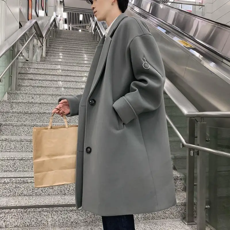 

2021 Men's Windbreaker woolen Jacket Vintage Black Khaki Spring Autumn Casual Business Trench Coat Male Classic mid-length тренч