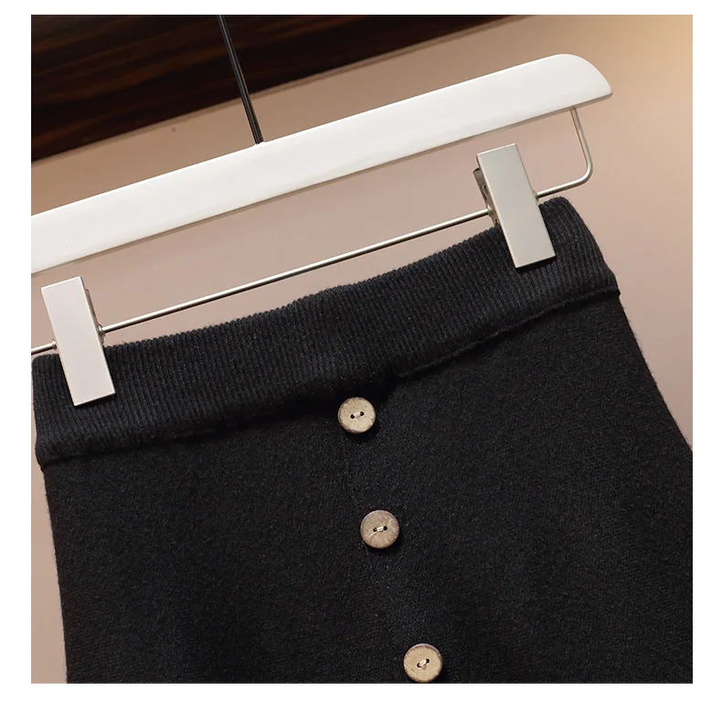 Women Autumn Winter Knitted Two Piece Set Pattern V-neck Loose Cardigan Coat+Long Skirt Sets Female Plus Size Sweater Suit |