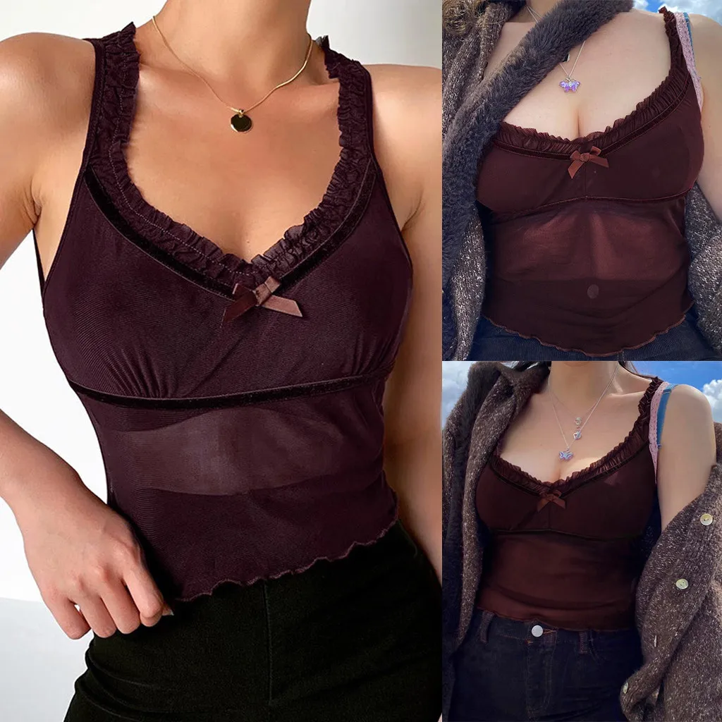 Женская майка с v-образным вырезом однотонный короткий облегающий топ бантом и