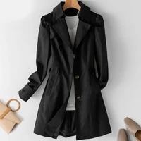 office lady solid colors trench urban women lapel single breasted knee length long coats spring autumn warm new fashion outwears