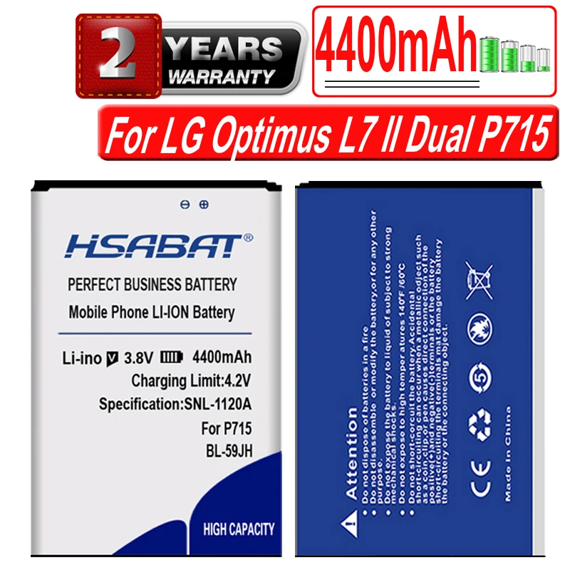 Новый аккумулятор HSABAT 4400 мАч для LG Optimus L7 II Dual P715 / F5 F3 VS870 Ludid2 P703 BL 59JH