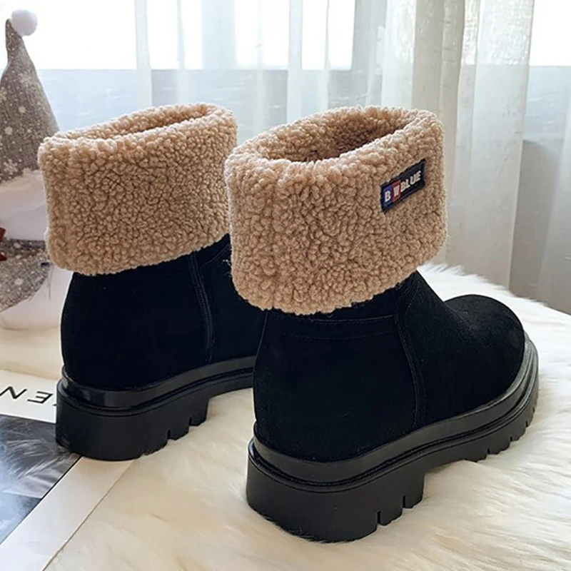 

2020 Winter Boots Women Shoes Warm Comfortable Casual Snow Boots Round Toe Mid-Calf Boots Female Plush Mid Heel Boots Ladies