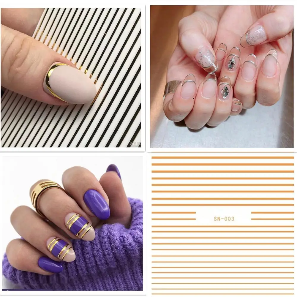 

Newest Black White Straight Line Design 3D Self Adhesive Decal Stamping DIY Decoration Tools Nail Art Stickers Hanyi SN- 003