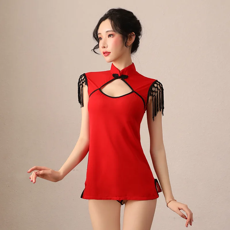 Соблазнительная Униформа горничной костюм для порно-плея сексуальный красный