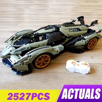 2527pcs moc app rc v12 high tech sports lamborghinls sian car model building blocks green concept supercar bricks toys gifts