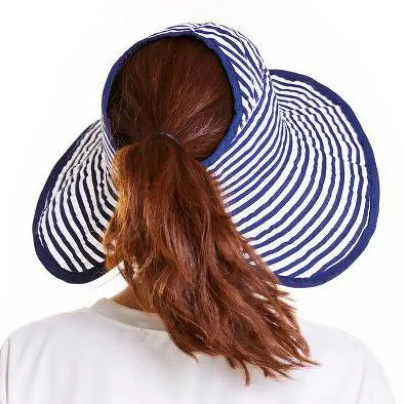 

COKK Summer Hats For Women Sun Hat Empty Top Stripe Folding Beach Hat Female Sunshade Face UV Protection Ladies Hats Cap Sunhat