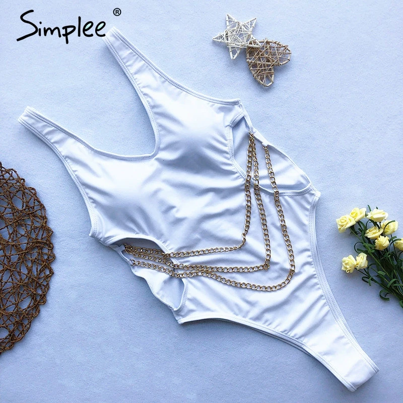 Женский купальник Simplee с цепочкой поясом цельный купальный костюм высоким