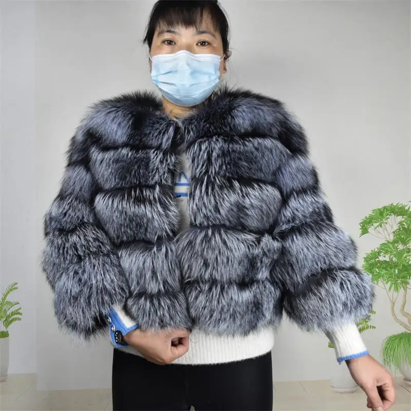Natural 50CM Real Fox Fur Coat Silver fox Women Winter Vest Jacket Fashion Outwear Real Fur Vest Coat Removable Free Shipping