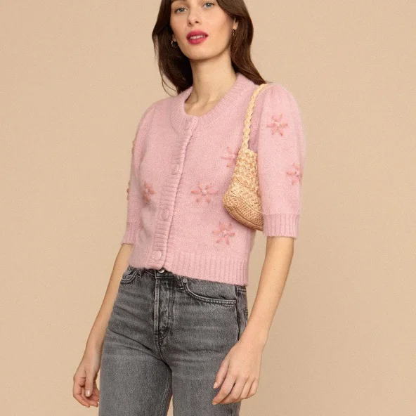 

Женский свитер свободного покроя, короткий кардиган с цветочной вышивкой в стиле ретро, Осень-зима 2021