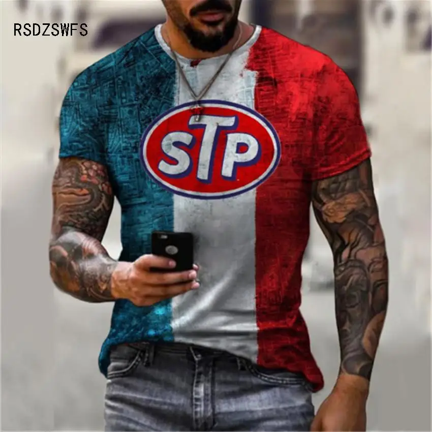 

European And American Summer Street Fashion Stp Print Camisetas T Shirt High Quality New Round Collar Youth Men Short Sleeve Tee