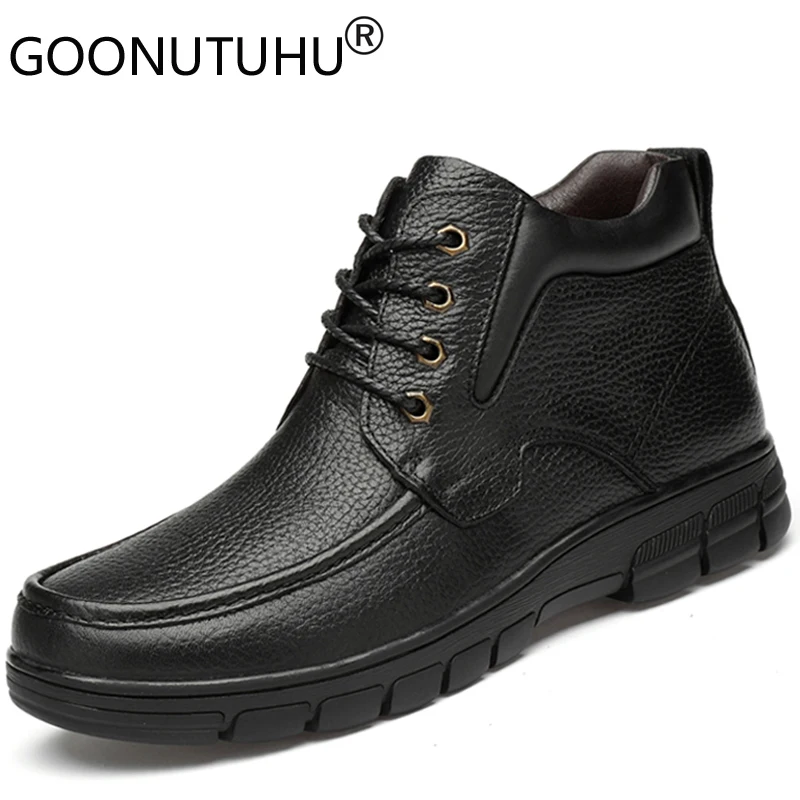 2022 Autumn Men's Shoes Casual Genuine Leather Male Winter Warm Plush High Top Shoe Man Big Size 36-48 Comfortable Shoes For Men