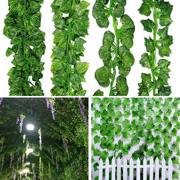 

12 Pcs 2M High Quality Artificial Hanging Vine Plant Leaves Natural Plastic Home Garden Wall Wedding Decoration