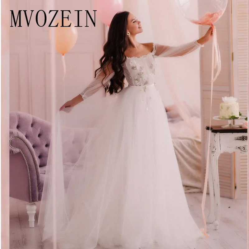 Очаровательное свадебное платье с кружевной аппликацией длинным рукавом