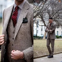 Mens Donegal Tweed Custom Made Mens Three Pieces Tweed Suit Tailored Single Breasted Men Suit Notch Lapel(Jacket+Pant+Vest)