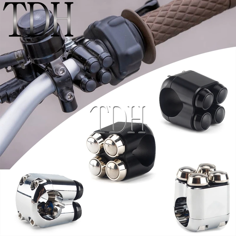 

4-Button Mini Handlebar Control Switch 1" or 7/8" Bar M-Switch Push Button Controller Momentary Switch for Harley Cafe Racer