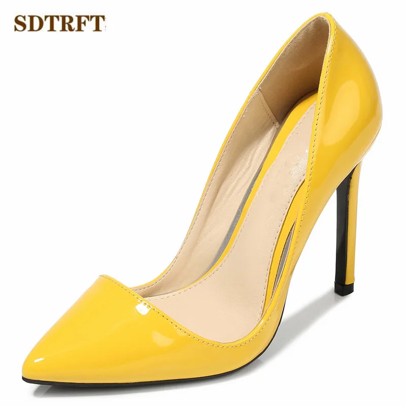 

SDTRFT D'Orsay Pointed Toe shoes woman zapatos mujer 11cm thin heels Patent leather wedding sexy Crossdresser Gladiator pumps