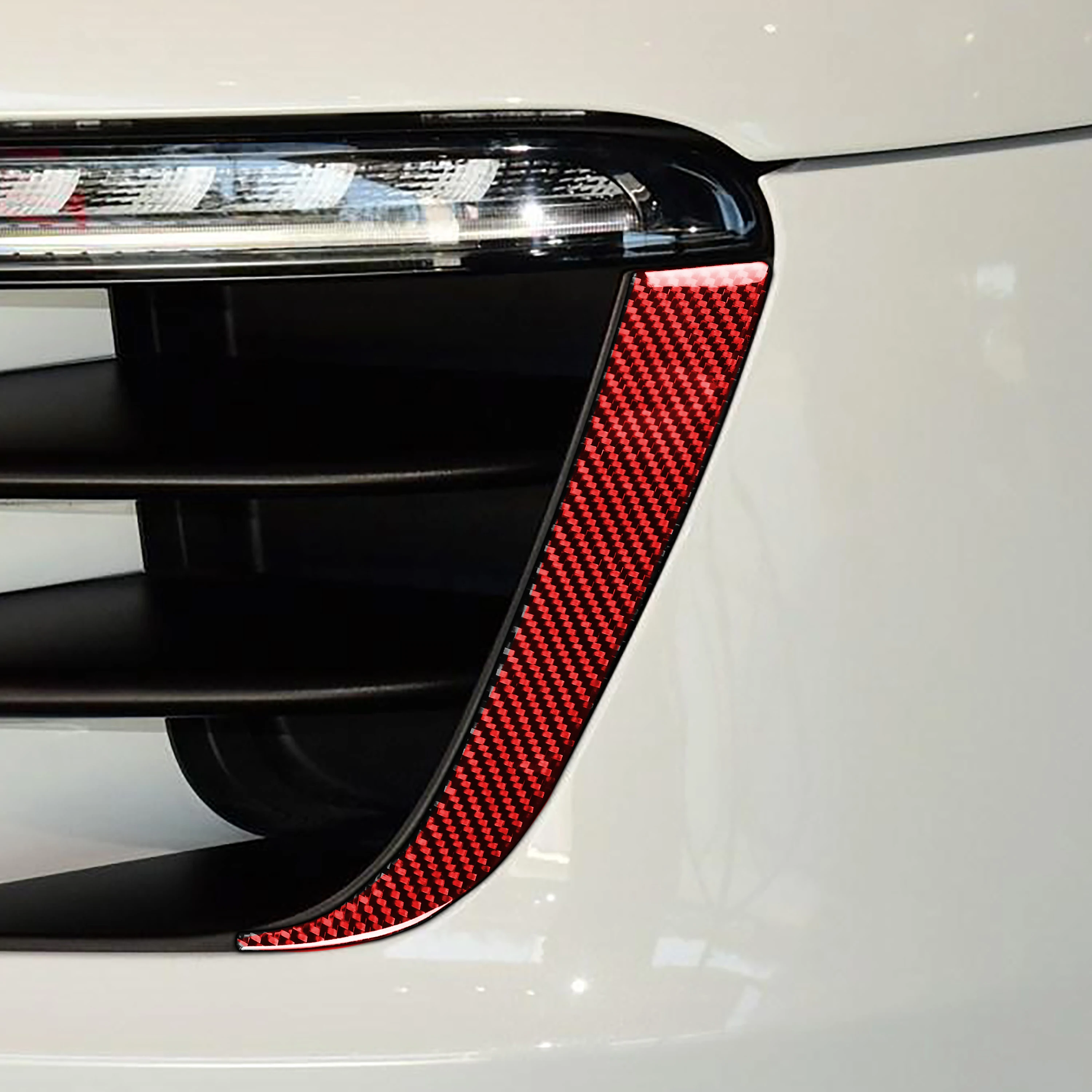 

2Pcs Red Genuine Carbon Fiber For Porsche MACAN 2014-2018 Car Daytime running light Cover Trim Styling Sticker