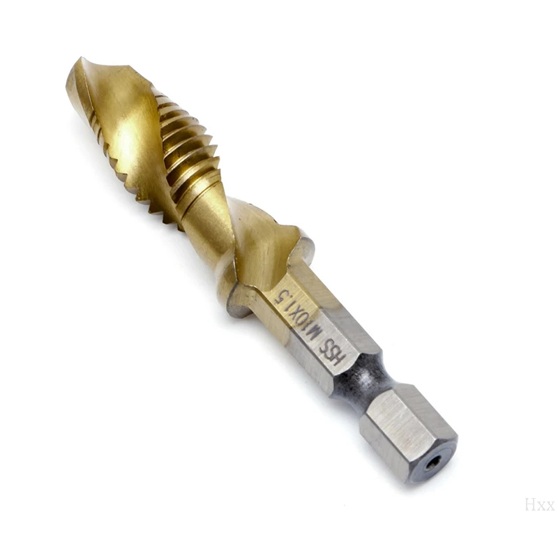 

SAILFLO 1PC Hex Shank M3-M10 Titanium Plated HSS Hand Screw Thread Metric Tap Drill Bits