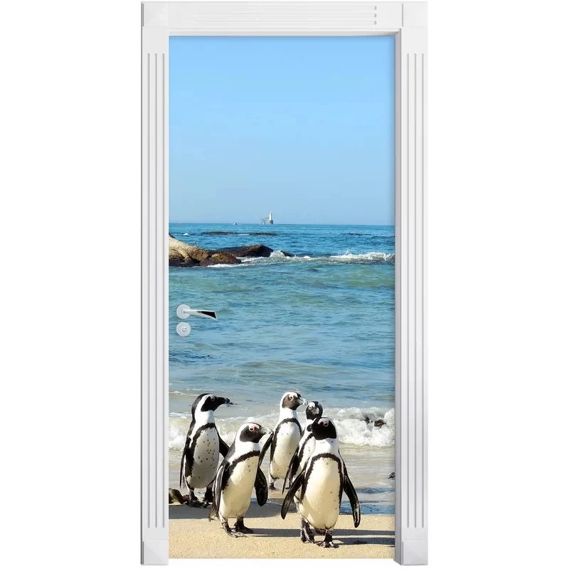 Самоклеющиеся продлить украшения дома 3d дверь Стикеры море Пингвин Печать на