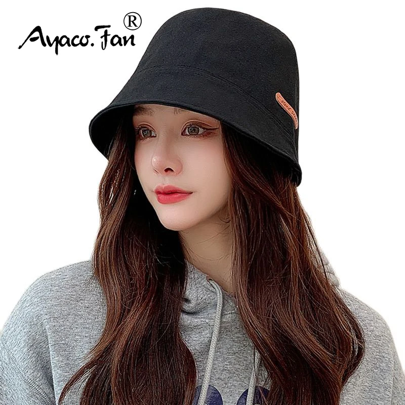 

Women Cute Bucket Hat Summer Solid Candy Colors Sun Hat Hand-made Leather Label Outdoor Men Autumn Unisex Hat Hip Hop Female Cap