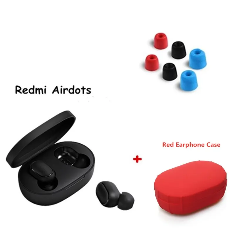 Redmi TWS AirDots Bluetooth наушники стерео беспроводные Bluetooth 5,0 наушники с микрофоном зарядное устройство управление AI - Цвет: add earplug red