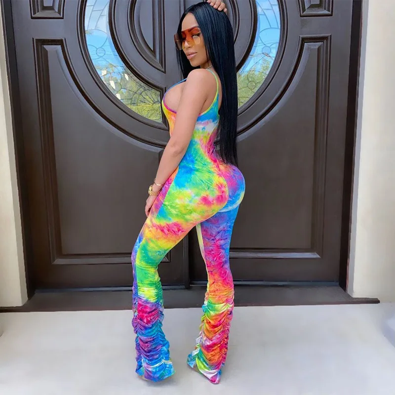 

sweat suits color block tie dye corset bodycon latest tight for women 2020 clothing jumpsuits