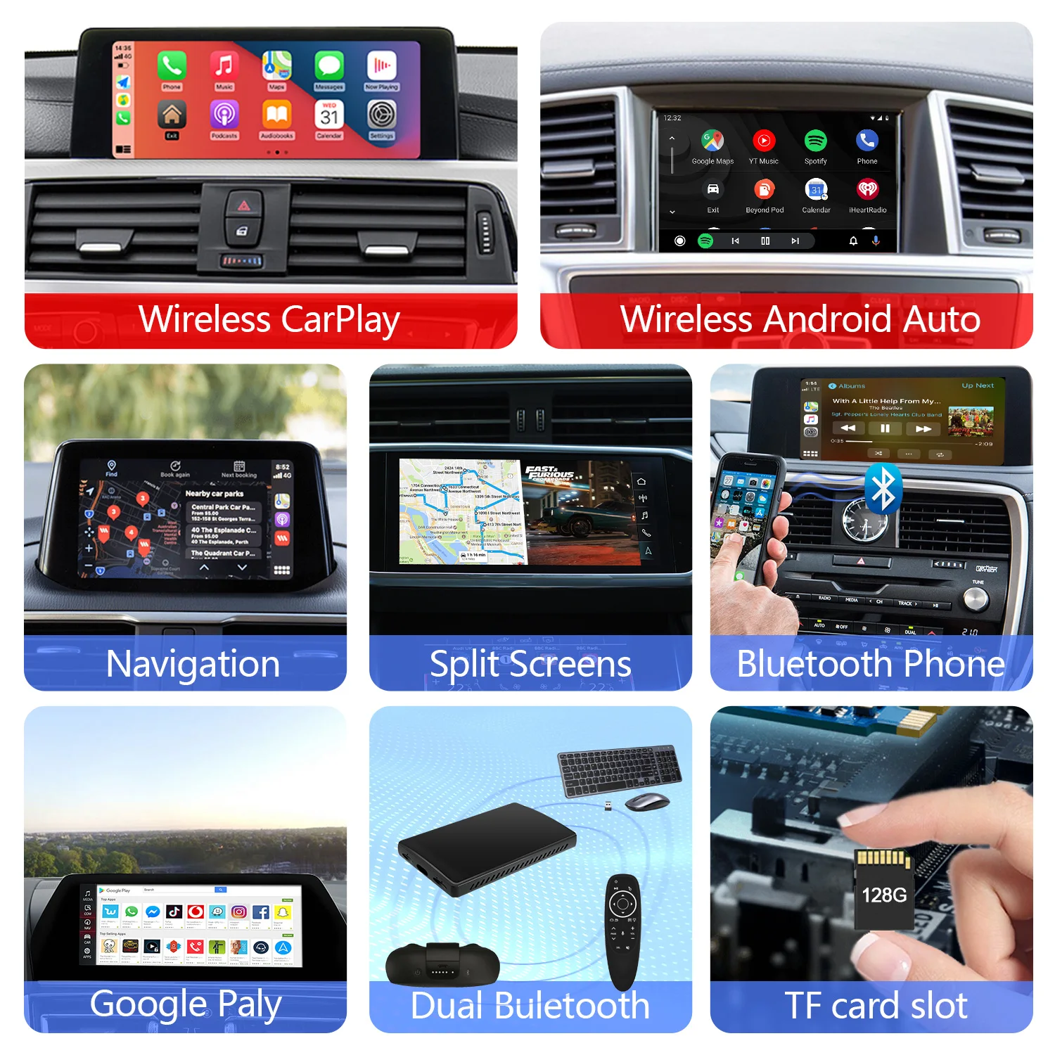 Оригинальный сенсорный экран OTTOCAST CarPlay AI Box 4 + 64 ГБ с кожаной поверхностью