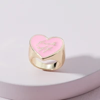 new ins vintage color cute letter heart ring simple metal drop oil heart rings for women girls fashion jewelry gift
