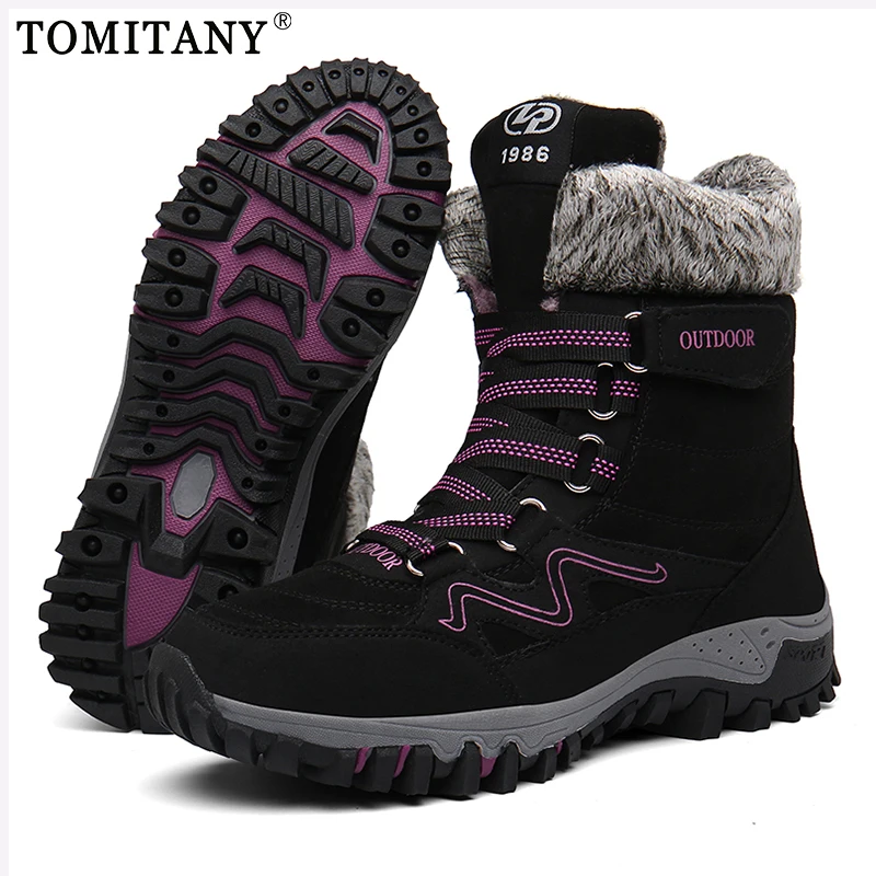Brand Men Plush Snow Boots Winter Outdoor Warm High Quality Waterproof Hiking Boots Women Couples Non-slip Waterproof Work Shoes