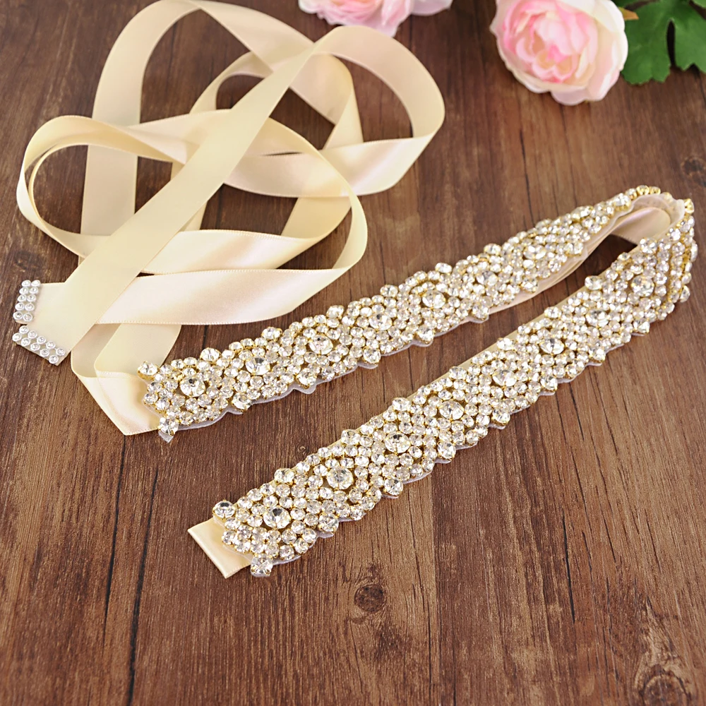 

TRiXY S28B-G Golden Wedding Belt Crystal Sash Girl Belt for Wedding Accessory Bridal Belt Luxury Rhinestone Bridal Sash Belt