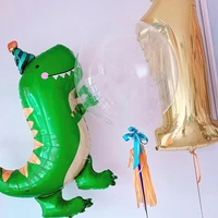 10pcs lovely crown dinosaur foil balloons tanystropheus balloon forest party theme jungle party children birthday party decor
